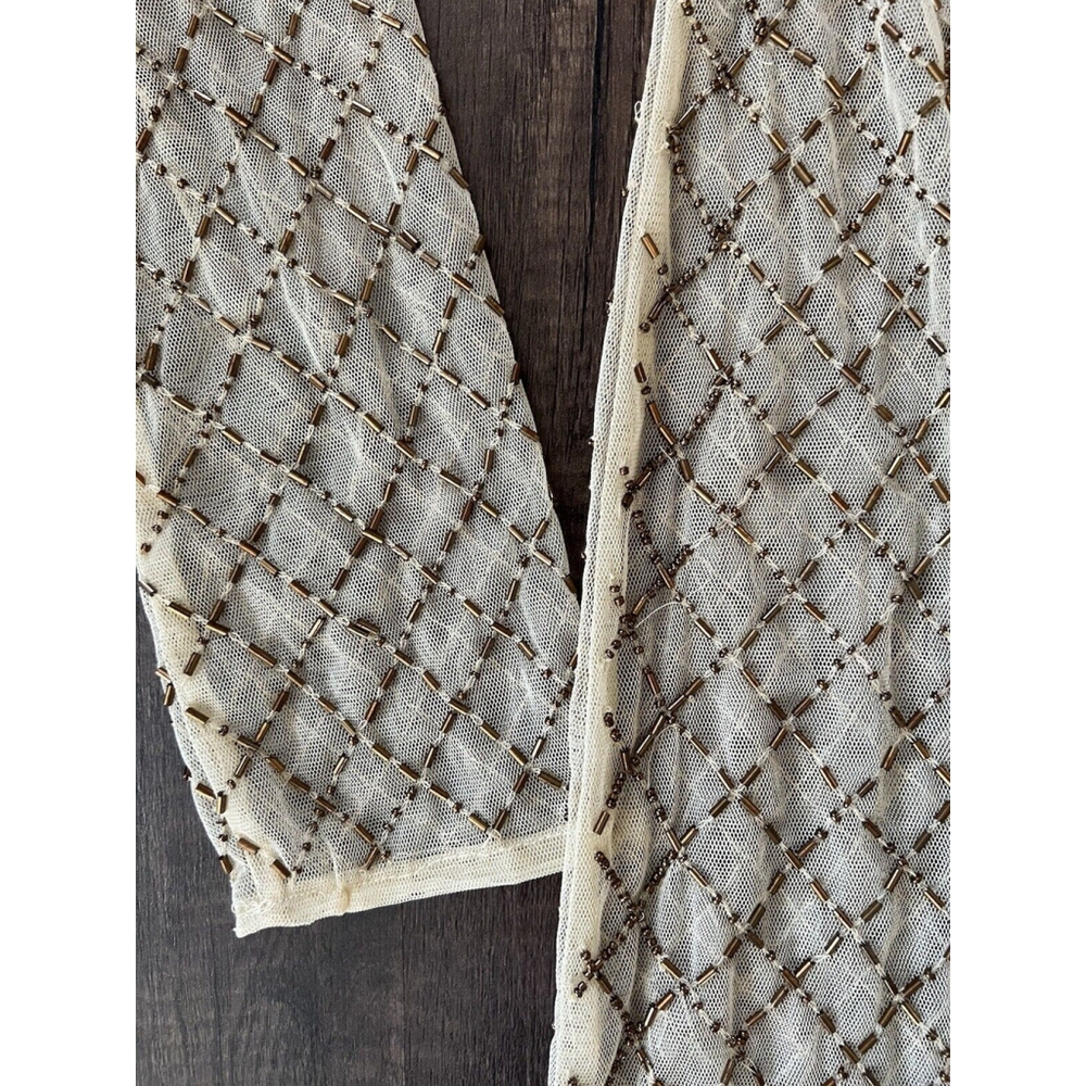 Anthropologie Sheer Maxi Beaded Column Dress Light sand Brown Size Medium - Picture 5 of 9